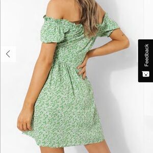 Hollister Off Shoulder Green Floral Ditsy Mini Dress​​​